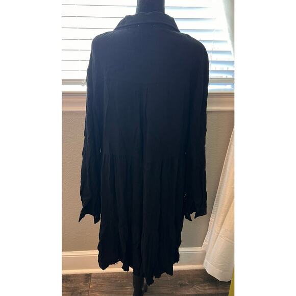 White Birch Sz‎ L linen blend blk button down long sleeve full knee length dress - Picture 4 of 9